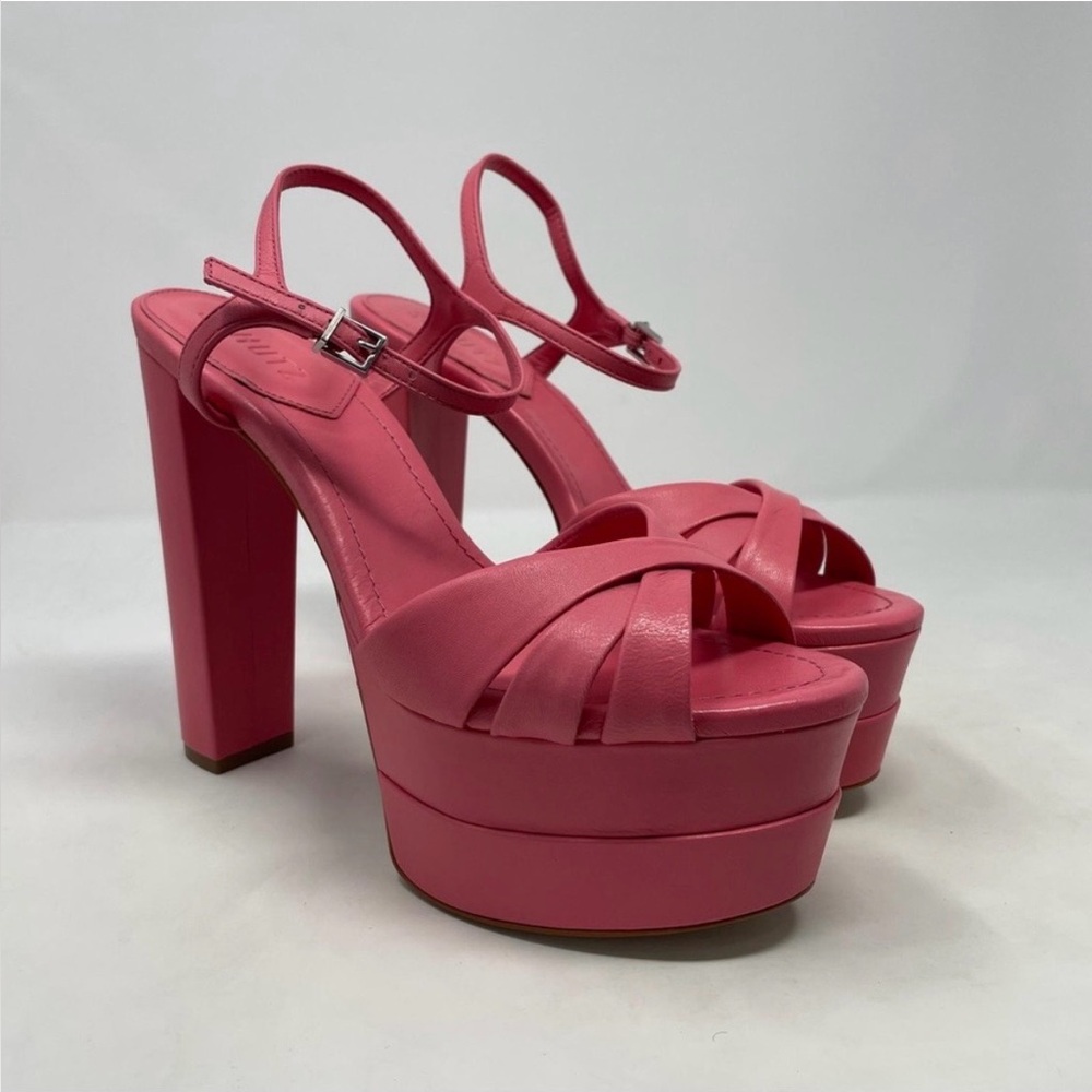 Schutz Keefa Platform Strappy Leather High Heel Sandals in Pink